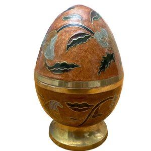 Vintage Cloisonné Hand Enamel Solid Brass Egg Trinket Box w/base Floral design I